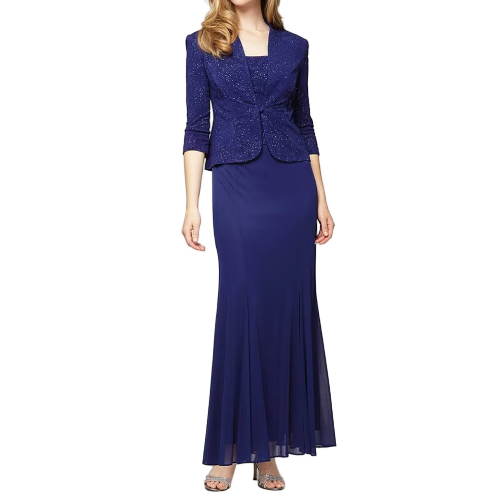 Alex Evenings Petite Electric Blue 2 Piece Embellished Jacket Dress Set 14P NWT